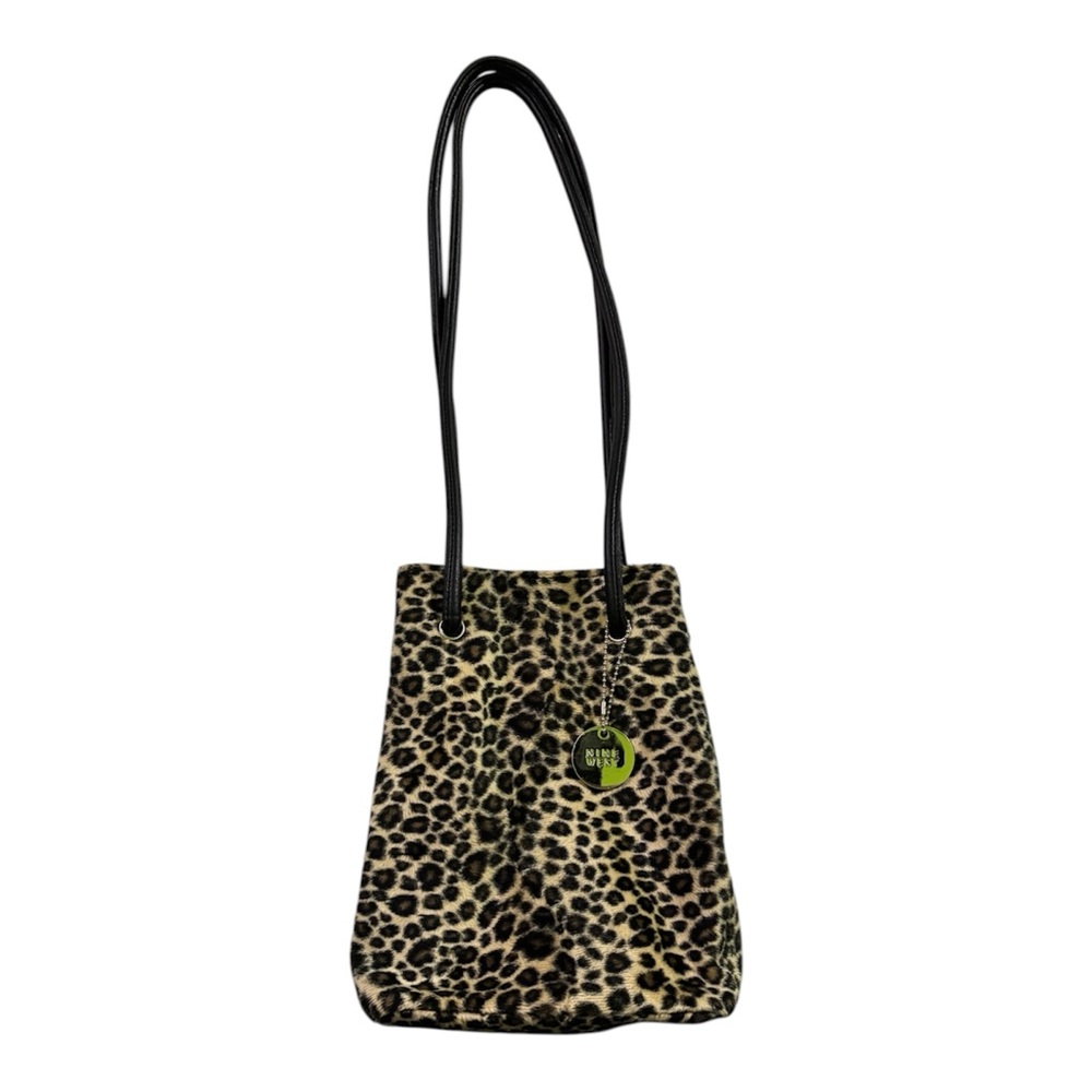 Y2K Nine West Leopard Bucket Bag Long Straps Vintage 90s Coquette Raver Fuzzy